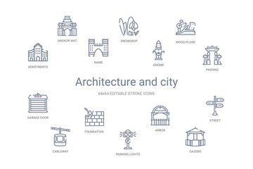 Fototapeta na wymiar architecture and city concept 14 outline icons