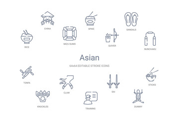 asian concept 14 outline icons