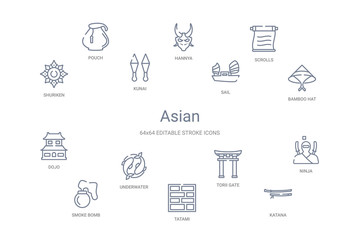 asian concept 14 outline icons