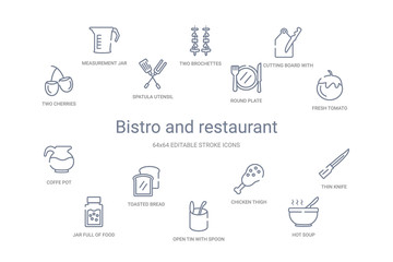 bistro and restaurant concept 14 outline icons