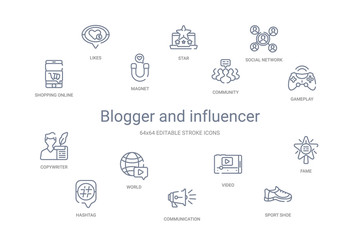 blogger and influencer concept 14 outline icons