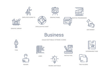 Fototapeta na wymiar business concept 14 outline icons