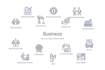 business concept 14 outline icons