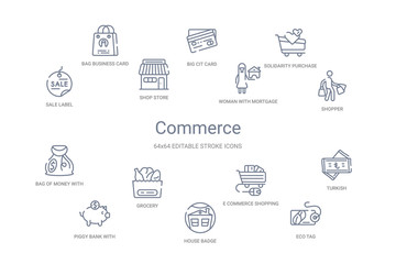 commerce concept 14 outline icons
