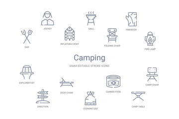 camping concept 14 outline icons