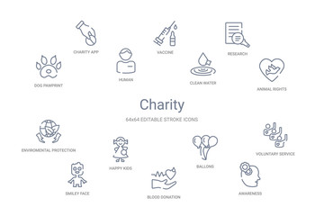 charity concept 14 outline icons