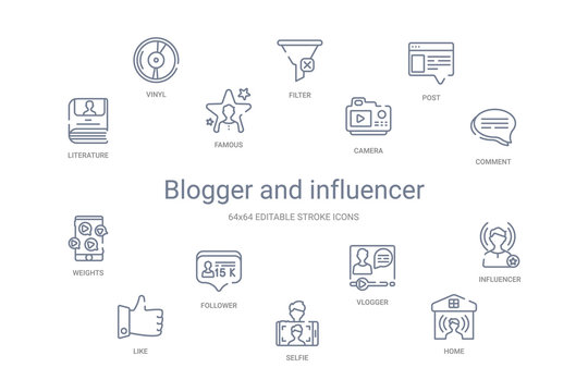 blogger and influencer concept 14 outline icons