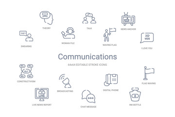 communications concept 14 outline icons