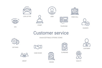 customer service concept 14 outline icons