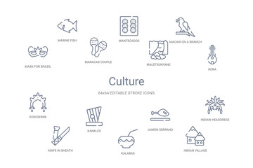 culture concept 14 outline icons