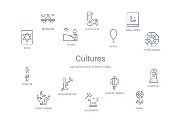 cultures concept 14 outline icons