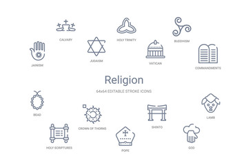 religion concept 14 outline icons