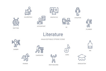 literature concept 14 outline icons
