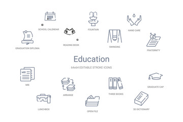 education concept 14 outline icons