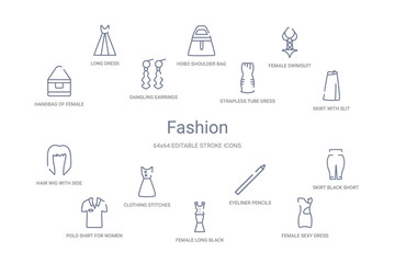 Fototapeta na wymiar fashion concept 14 outline icons
