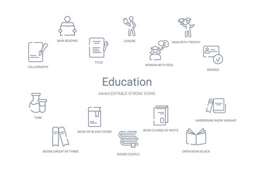 Fototapeta na wymiar education concept 14 outline icons