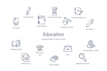 education concept 14 outline icons