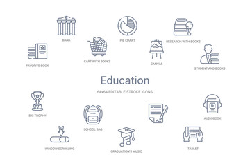 education concept 14 outline icons