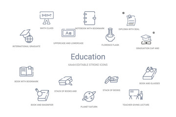 education concept 14 outline icons