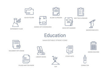 education concept 14 outline icons
