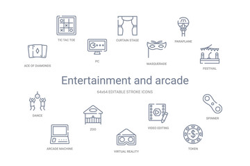 entertainment and arcade concept 14 outline icons