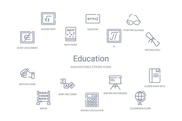 education concept 14 outline icons