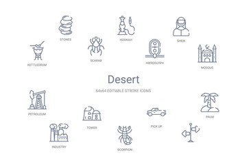 desert concept 14 outline icons