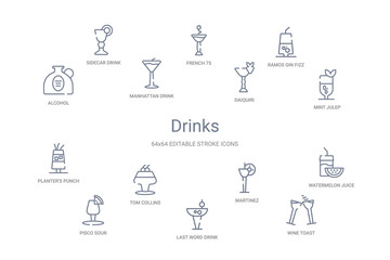 Fototapeta na wymiar drinks concept 14 outline icons