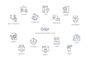 gdpr concept 14 outline icons