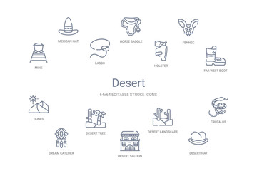 desert concept 14 outline icons