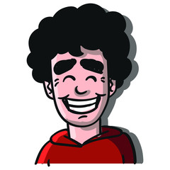 vector character of a boy in color with red sweater. who laughed and closed his eyes.