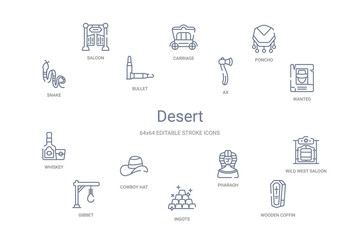 desert concept 14 outline icons