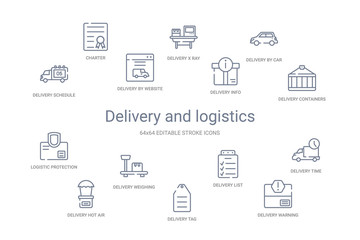 delivery and logistics concept 14 outline icons