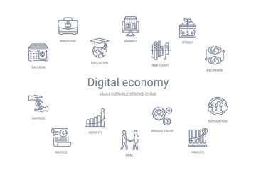 Fototapeta premium digital economy concept 14 outline icons