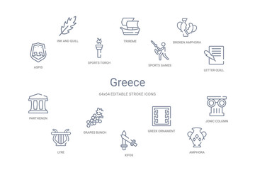 greece concept 14 outline icons