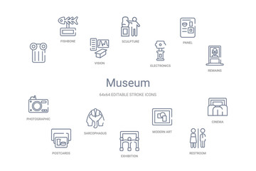 museum concept 14 outline icons