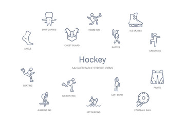 hockey concept 14 outline icons