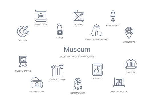 museum concept 14 outline icons