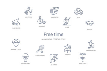 free time concept 14 outline icons