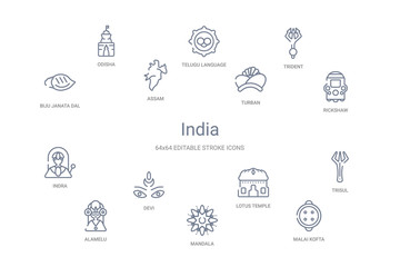 india concept 14 outline icons