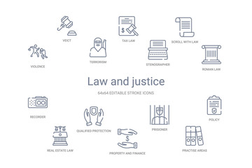 law and justice concept 14 outline icons