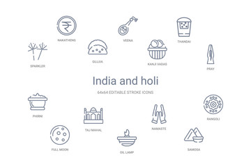 india and holi concept 14 outline icons