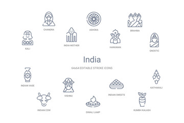 india concept 14 outline icons