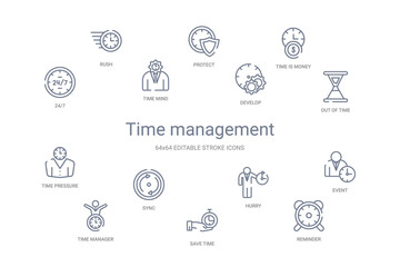time management concept 14 outline icons