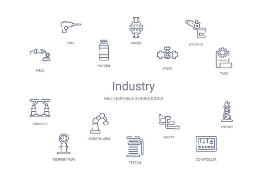 industry concept 14 outline icons