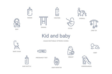 Fototapeta na wymiar kid and baby concept 14 outline icons