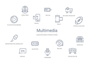 multimedia concept 14 outline icons