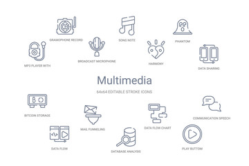 multimedia concept 14 outline icons