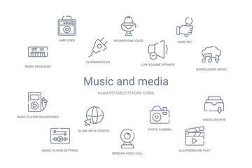 music and media concept 14 outline icons
