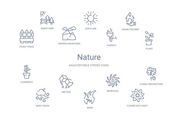 Obraz na płótnie Canvas nature concept 14 outline icons